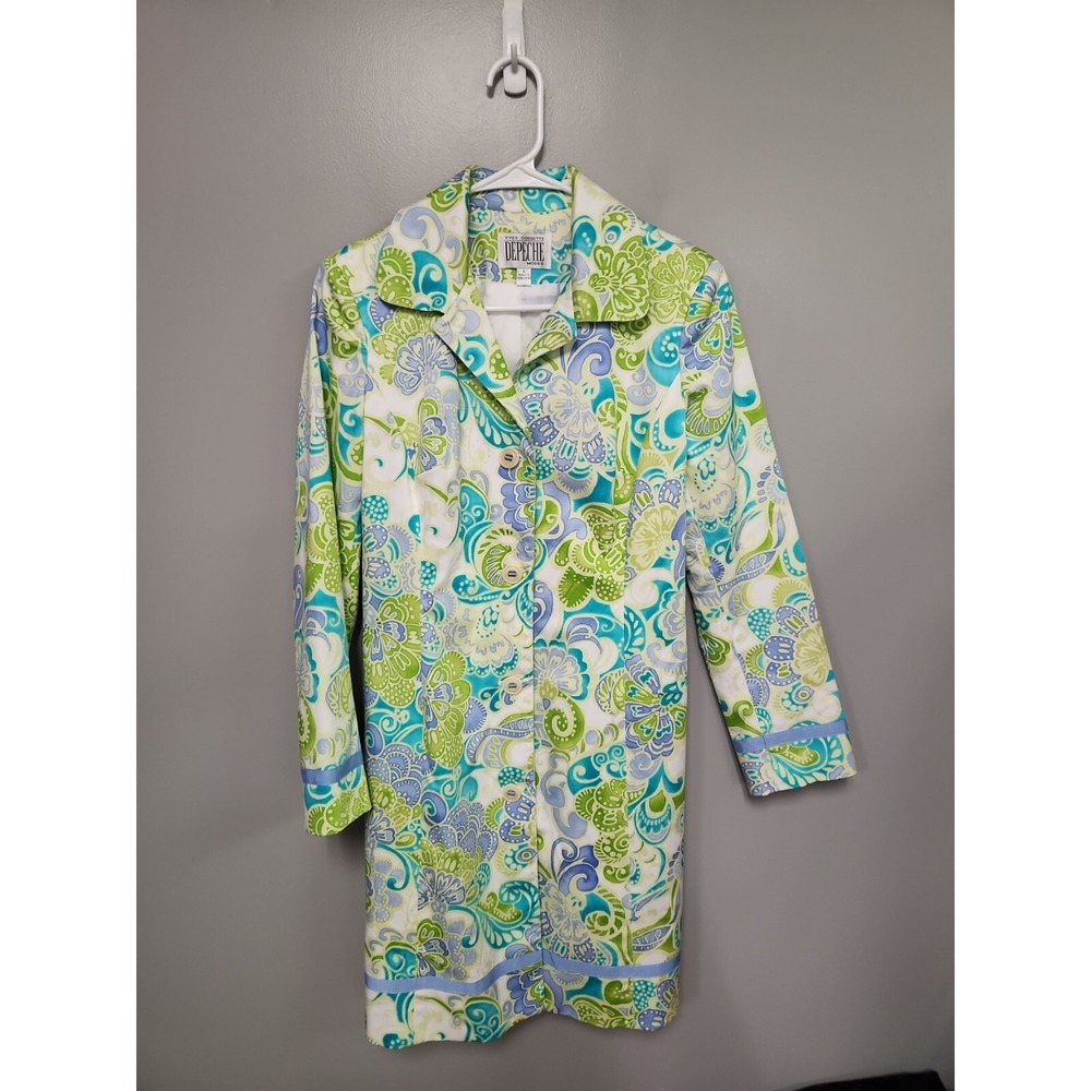 Yves Cossette Depeche Mode Vintage Mod Paisley Trench Coat Lime Aqua 6 Long 70's